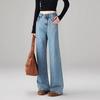 Women's Light Blue Loose Wide-Leg Denim Jeans