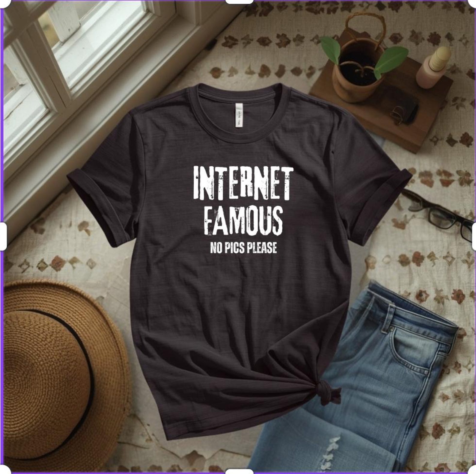 Internet Famous No Pics Please Shirt, Funny Social Media Graphic Tee, Viral Humor T Shirt, Sarcastic Internet Fame Shirt 3XL