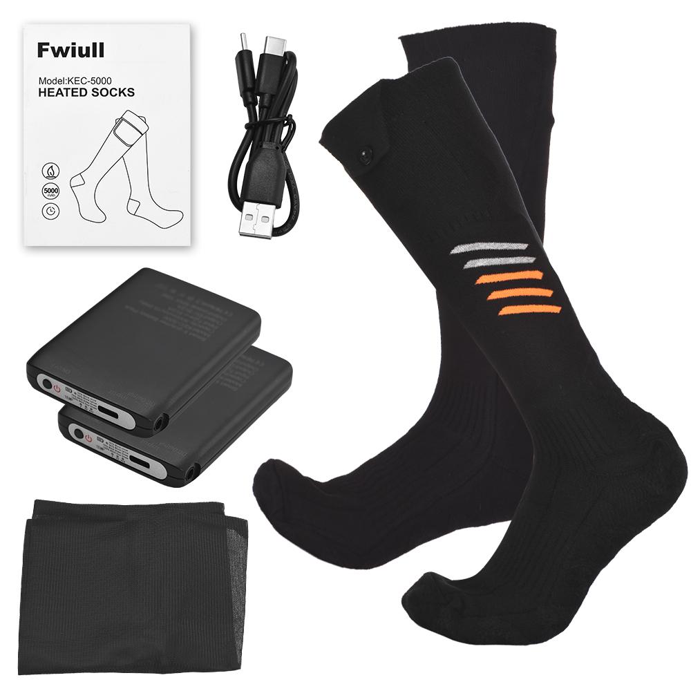 Elektrisch beheizte Socken 2*5000mAh Wiederaufladbare Batteriebetriebene Fußwärmer mit 3 Temperaturen APP-Steuerung Kniehoch