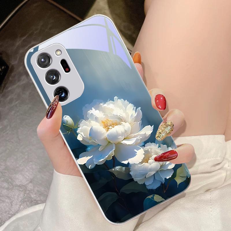 Tempered Glass Phone Case For Samsung Galaxy Note 8 9 10 PRO 20 Ultra A01 02 03 Core 04E 4G A10 12 13 5G Ink Mountain Camellia