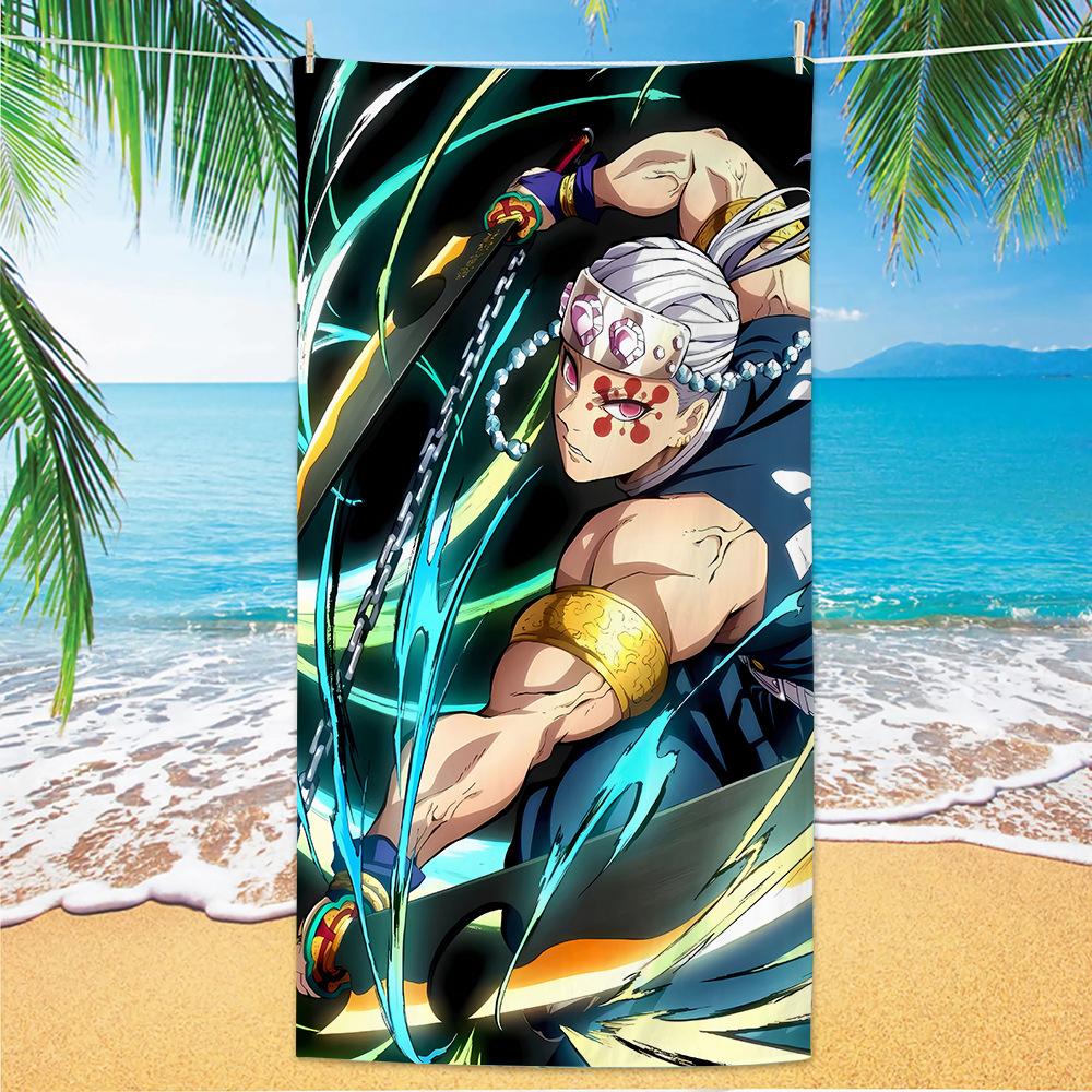D-Demon Slayer Plážové osušky Pro děti Personalizované osušky na koupání Dárek na dovolenou k bazénu Pikniková osuška Rychleschnoucí Osušky na párty 70x140cm