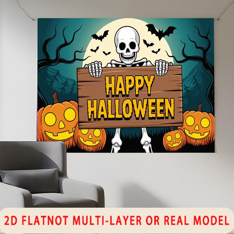 Party Backdrop Halloween Flat Spooky Skeleton Pumpkin Multi Layered Celebrations Event Backdrop Decoration Front Door Decor