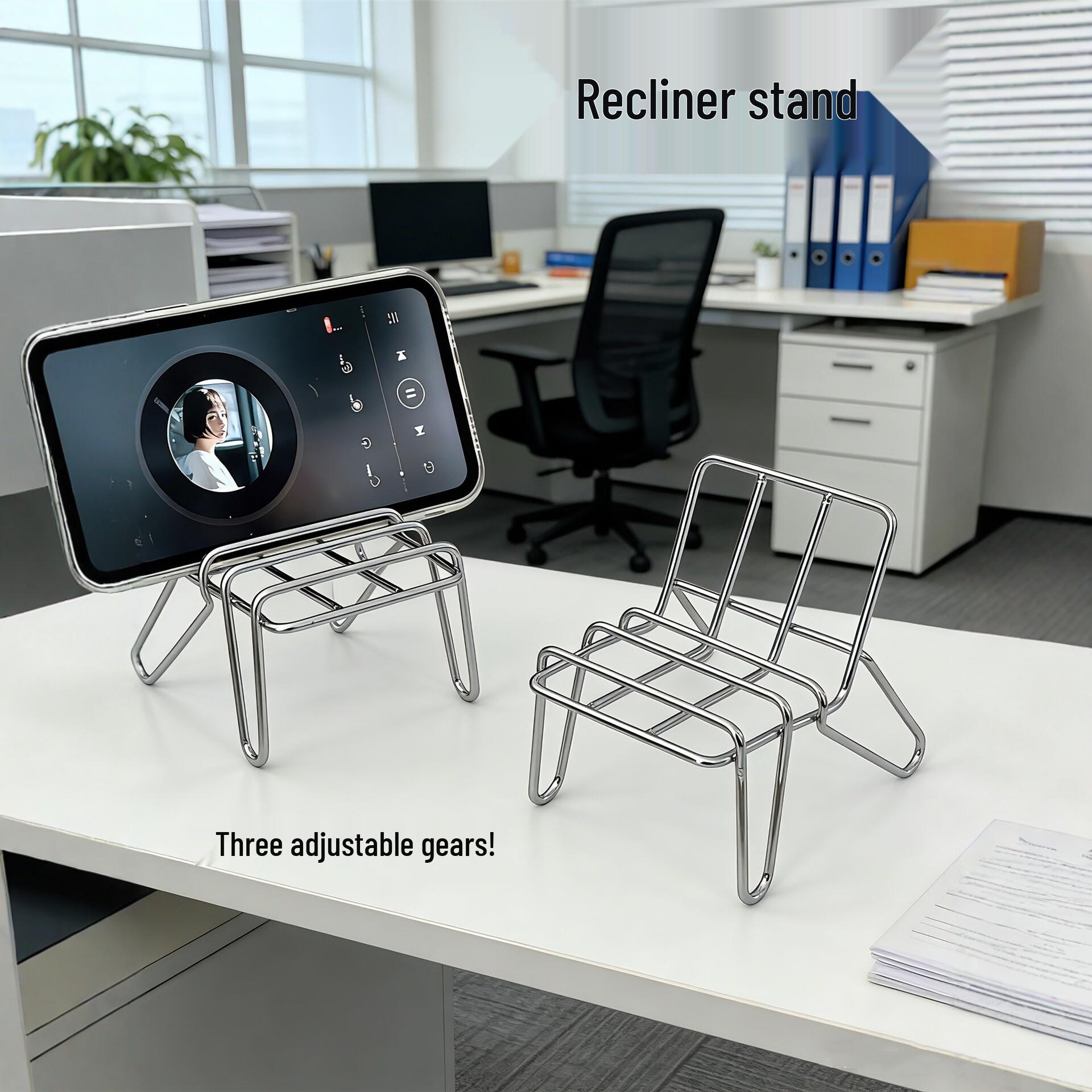 

Adjustable Iron Art Phone Stand - Lazy Chair Design for Desktop Viewing