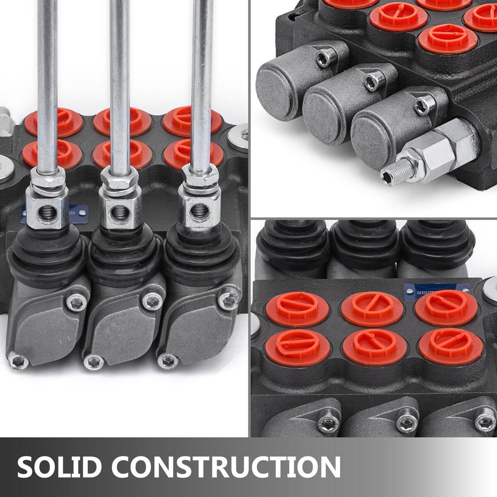 3-sekční hydraulický řídicí ventil, hydraulický ventil jednodílný 3sekční ventil, Hydraulický směrový řídicí ventil 11gpm 40 L Oboučinný válec
