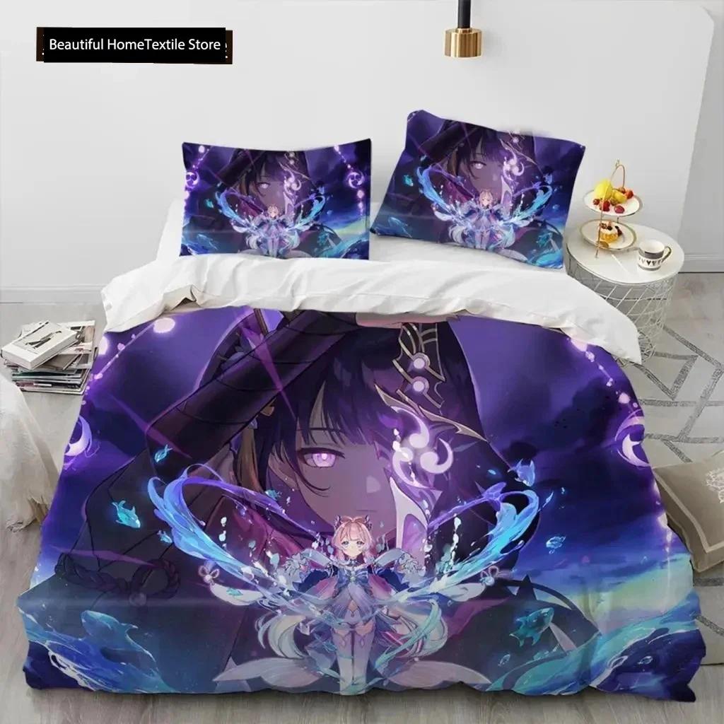 Anime Genshin Impact Hra Ložní souprava Chlapci Dívky Velikost Twin Queen Povlak na přikrývku Povlak na polštář Postel Děti Dospělí Domácí textil