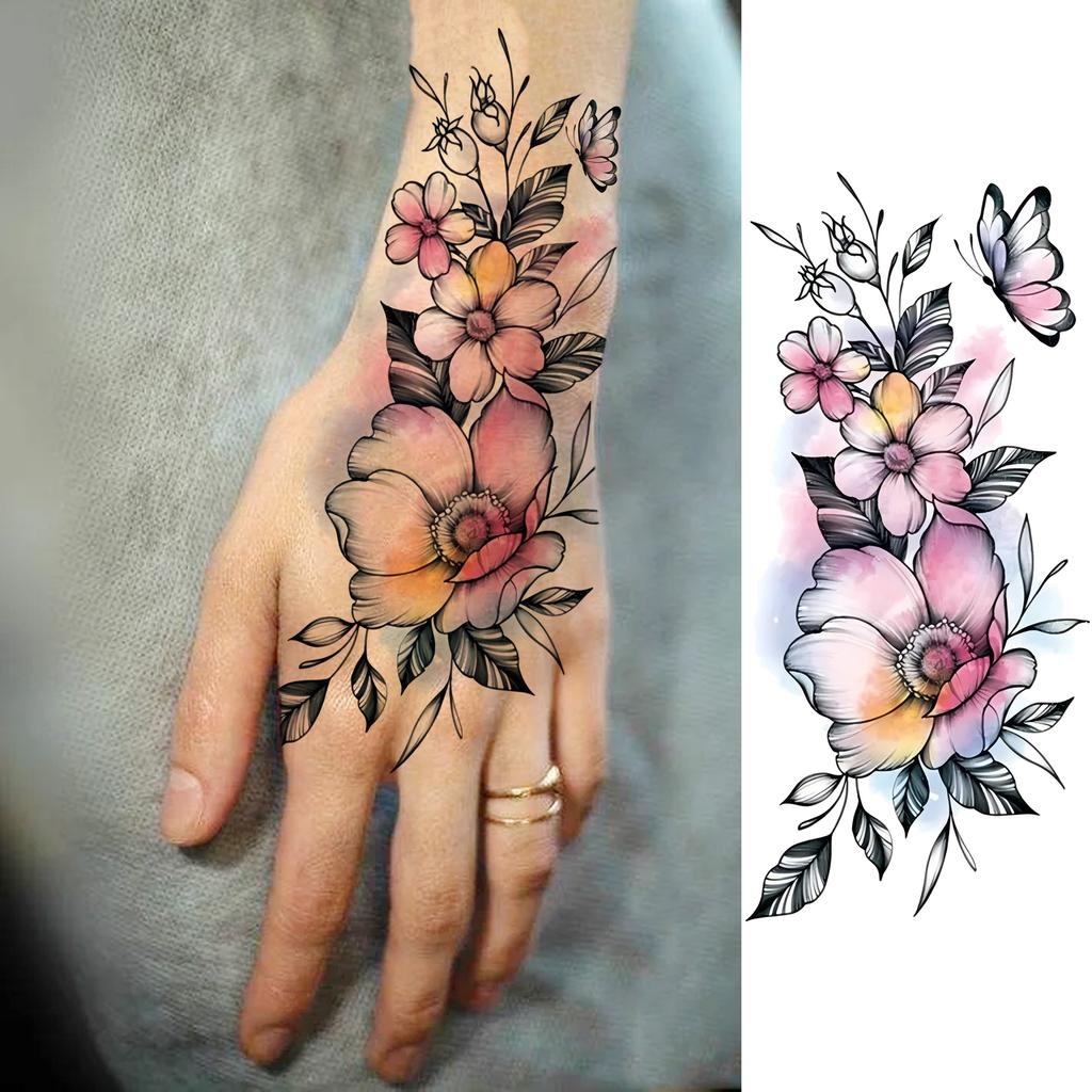 1 Sheet Rose Butterfly Phoenix Temporary Tattoo For Adult Hand Waist, Fake Tatoo Sticker Waterproof Long Lasting Realistic Tatoo