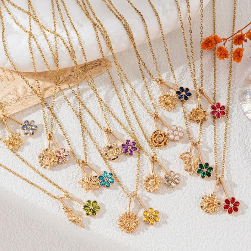 Floral Gift Necklace with Birth Flower Pendant, Gold-Tone Chain and Adjustable Extender for Birthday Gifting Jewelry