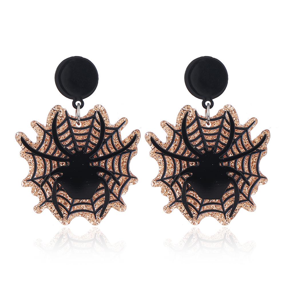European & American Fashion Spider Web Cartoon Halloween Earrings - Fun & Scary Spider Acrylic Ear Ornaments for Women
