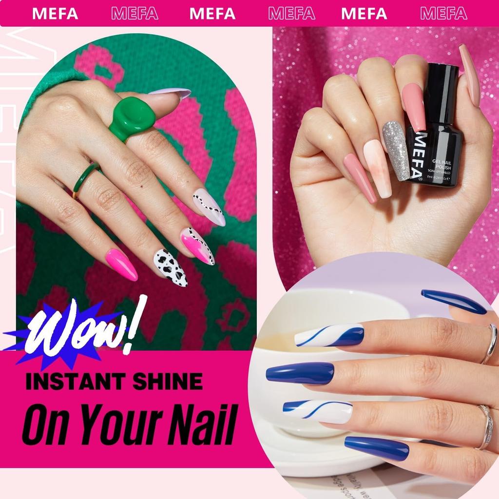 MEFA Nail Art Set 12 Colors Gel Polish UV 7ml, 6W UV Lamp, Manicure Accessories Kit, DIY Home Gifts
