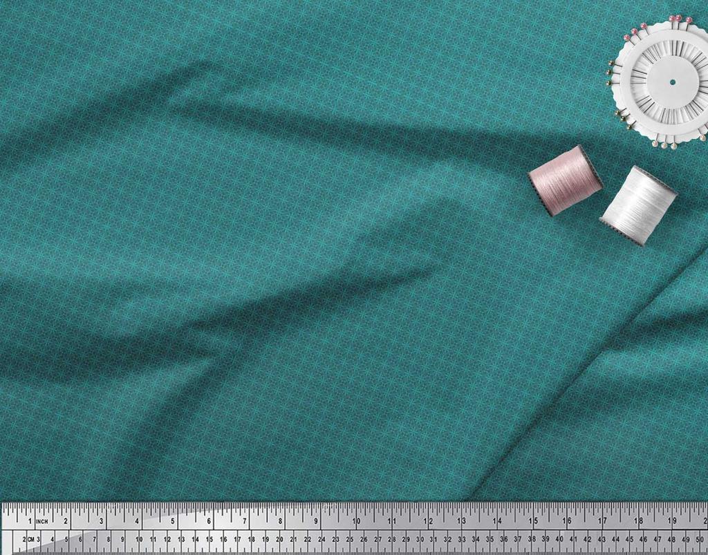 Soimoi Green Japan Crepe Satin Fabric Flower Geometric Print Fabric by the Metre 42 Inch