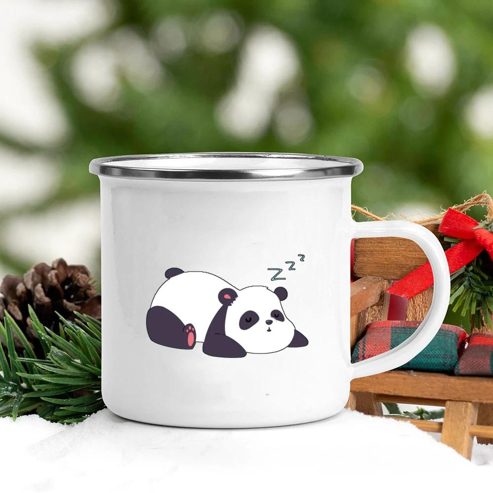 Panda Bear Mug Girlfriend Gift Ideas Cute Coffee Mug Panda Gifts Camper Decor Camping Enamel Mug Birthday Gifts for Friend