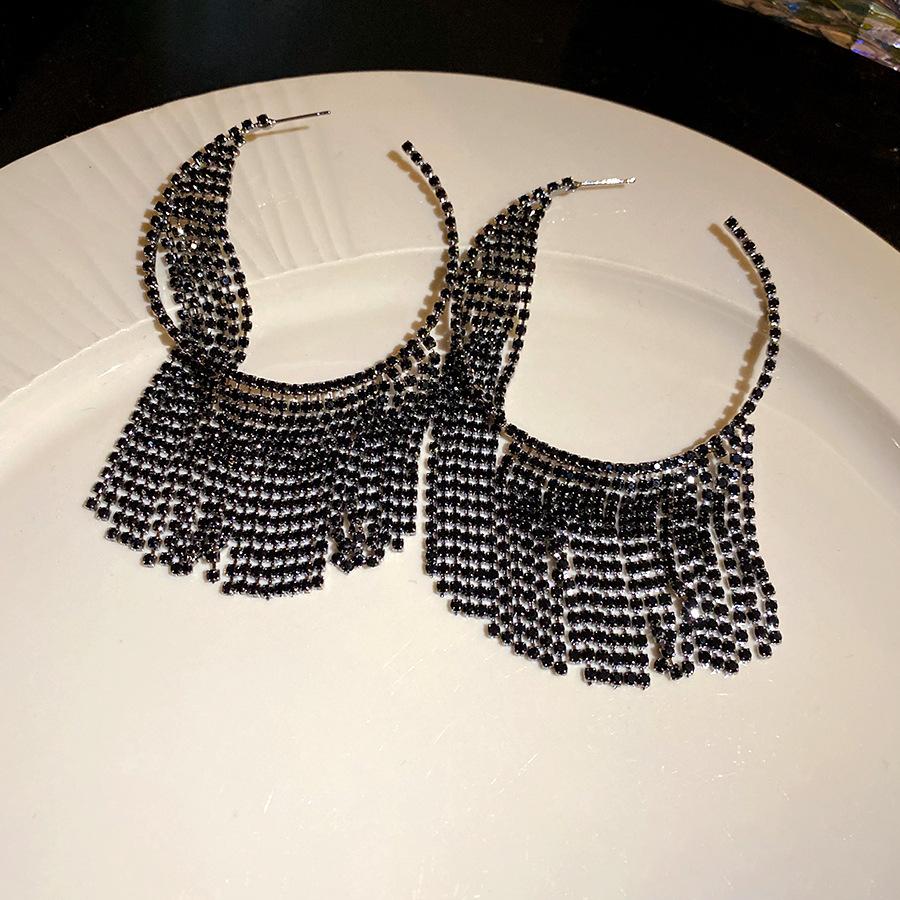 

Silver Needle Diamond Round Fringed Earrings New European and American Exaggerated Personality Earrings Light Luxury Premium Earrings
