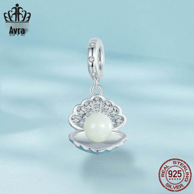 Avele Luminous Shell Pendant: Exquisite Ocean Style S925 Sterling Silver DIY Beaded Jewelry