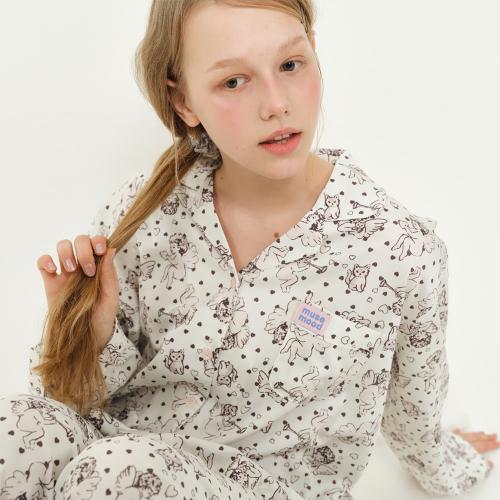 

[Muse Mood] Loose Fit 40-Count Cotton Modal Angel Cat Pajama Set [Shipped from Korea] 100% Authentic S