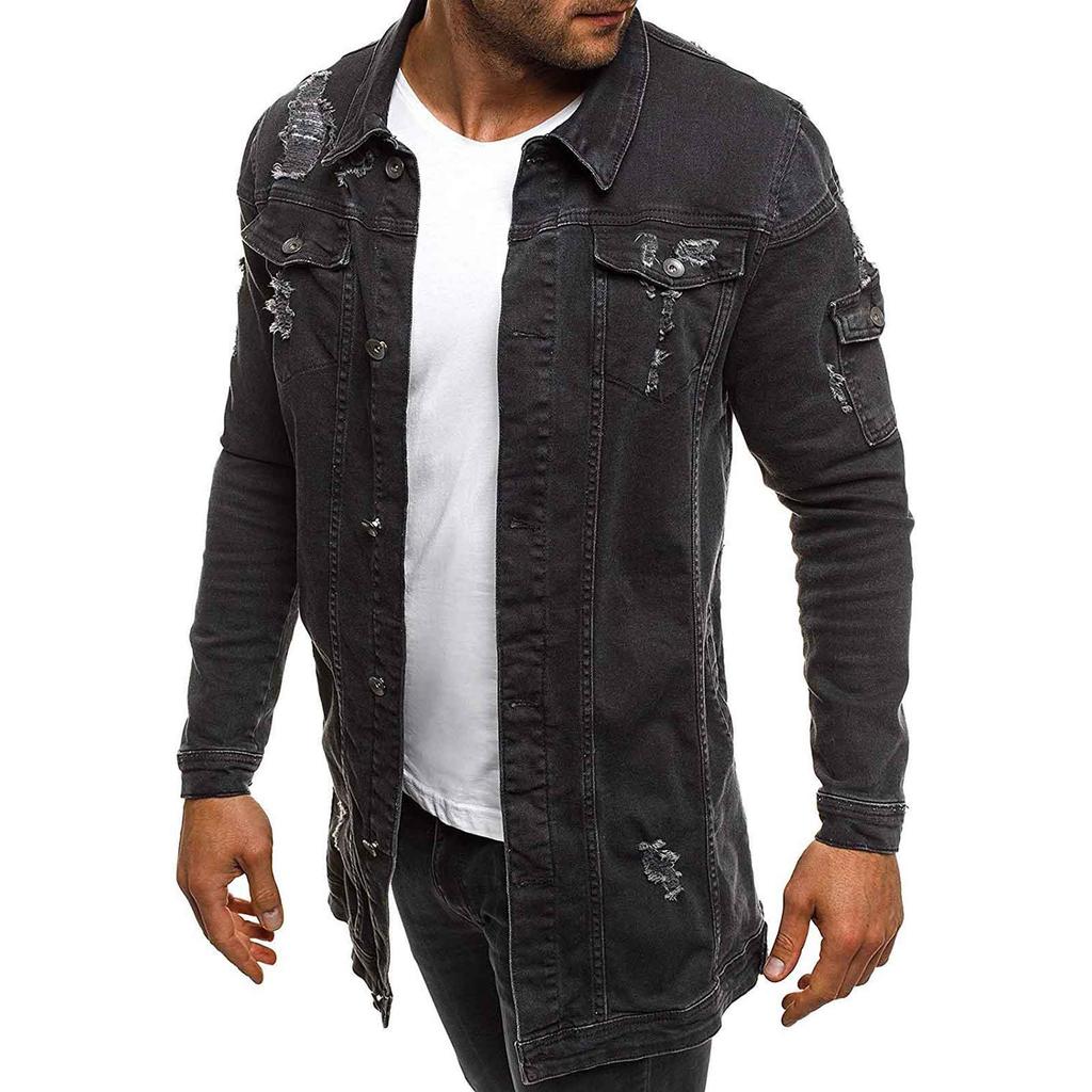 Men's  Winter Casual Vintage Wash Distressed Denim Jacket Coat Top Blouse
