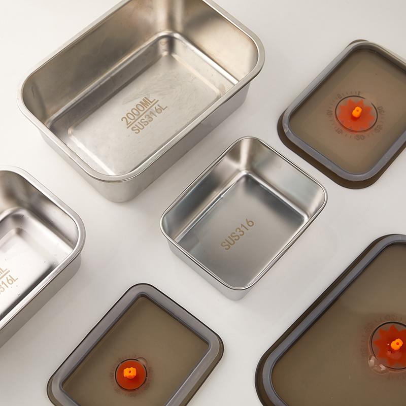 3/2/1/0.6L Edelstahl Kühlschrank Lebensmittel Aufbewahrungsbox Mit Kunststoffdeckel Lebensmittelzubereitungs-Frischebox Picknickbox