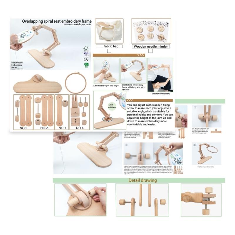 Wooden Embroidery Hoop 360Degree Rotated Adjustable Desktop Stand Cross Stitch Rack Frames Rings Adults Gifts Sewing