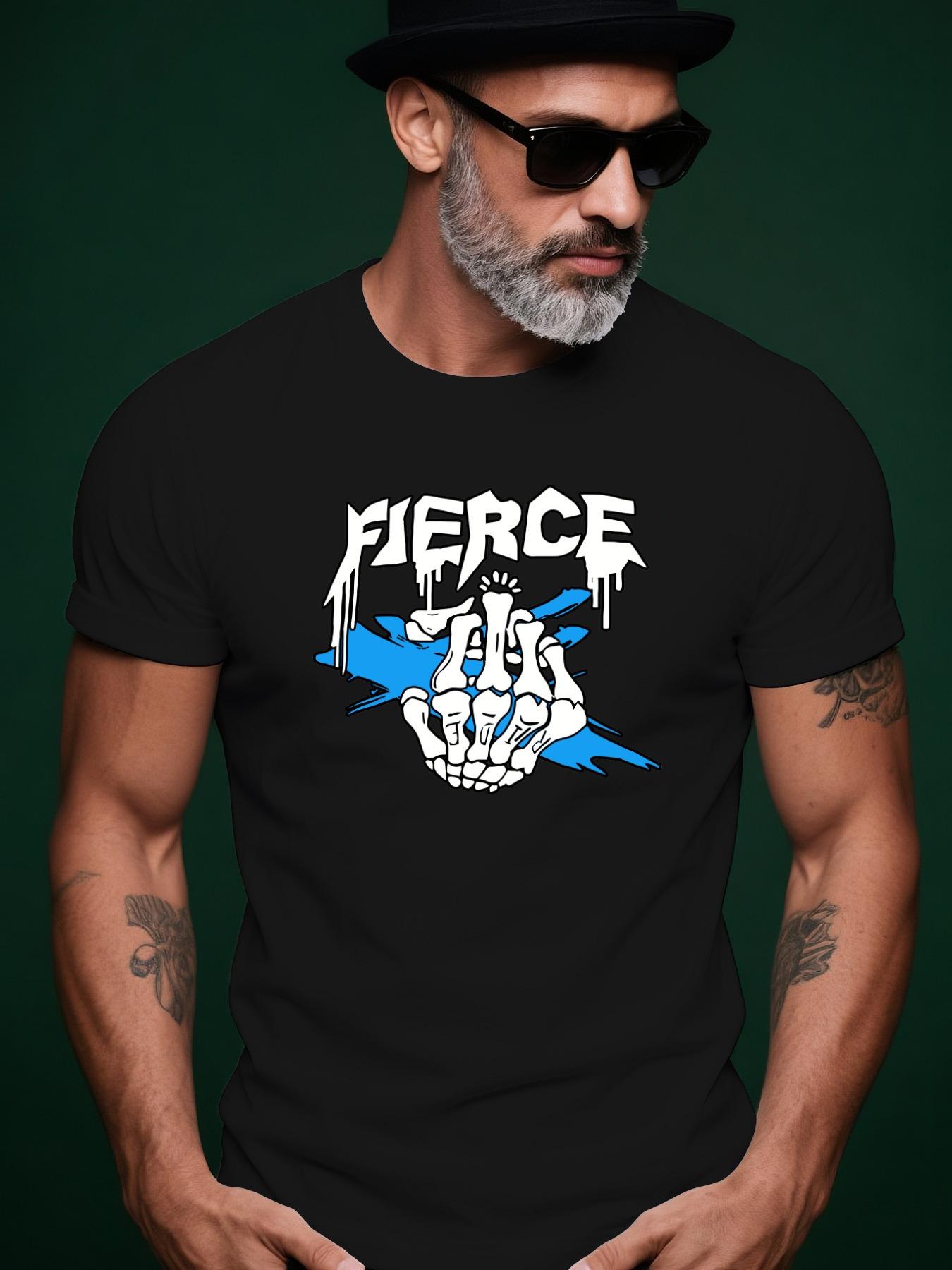 FIERCE Logo & Skull Hand Gesture - White & Black Streetwear Design T-shirt XXXXL