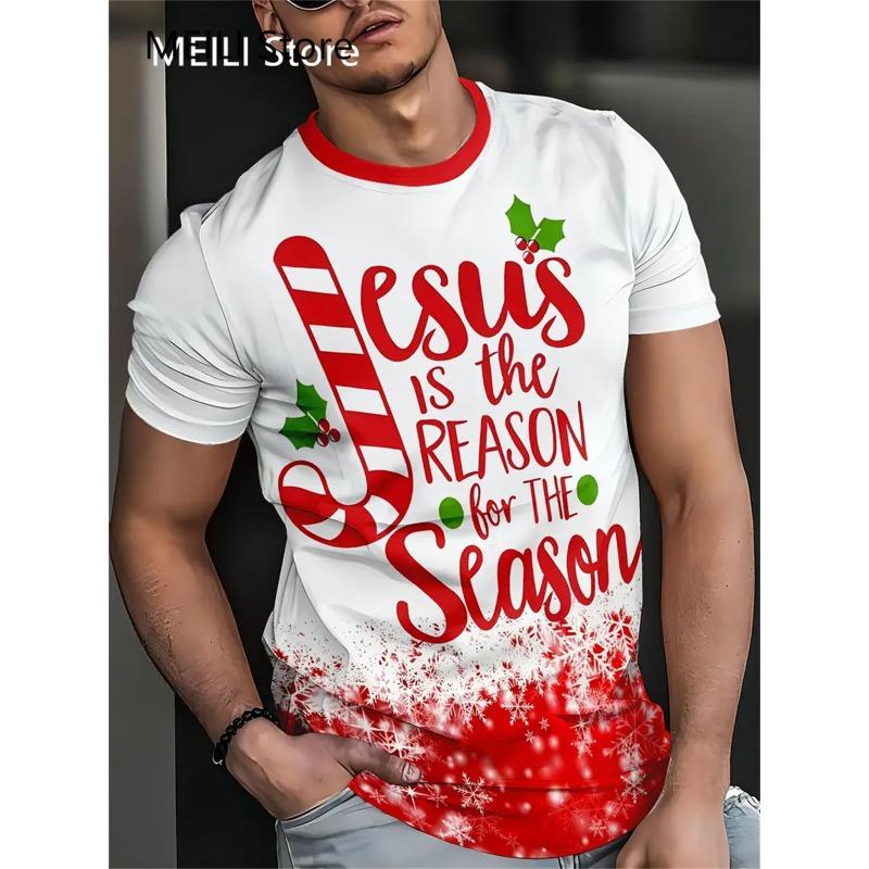 Camiseta Masculina Papai Noel Estampa Gráfica Pulôver Verão Casual Manga Curta Camiseta Engraçada Camisetas Masculinas Natal Roupa Oversized