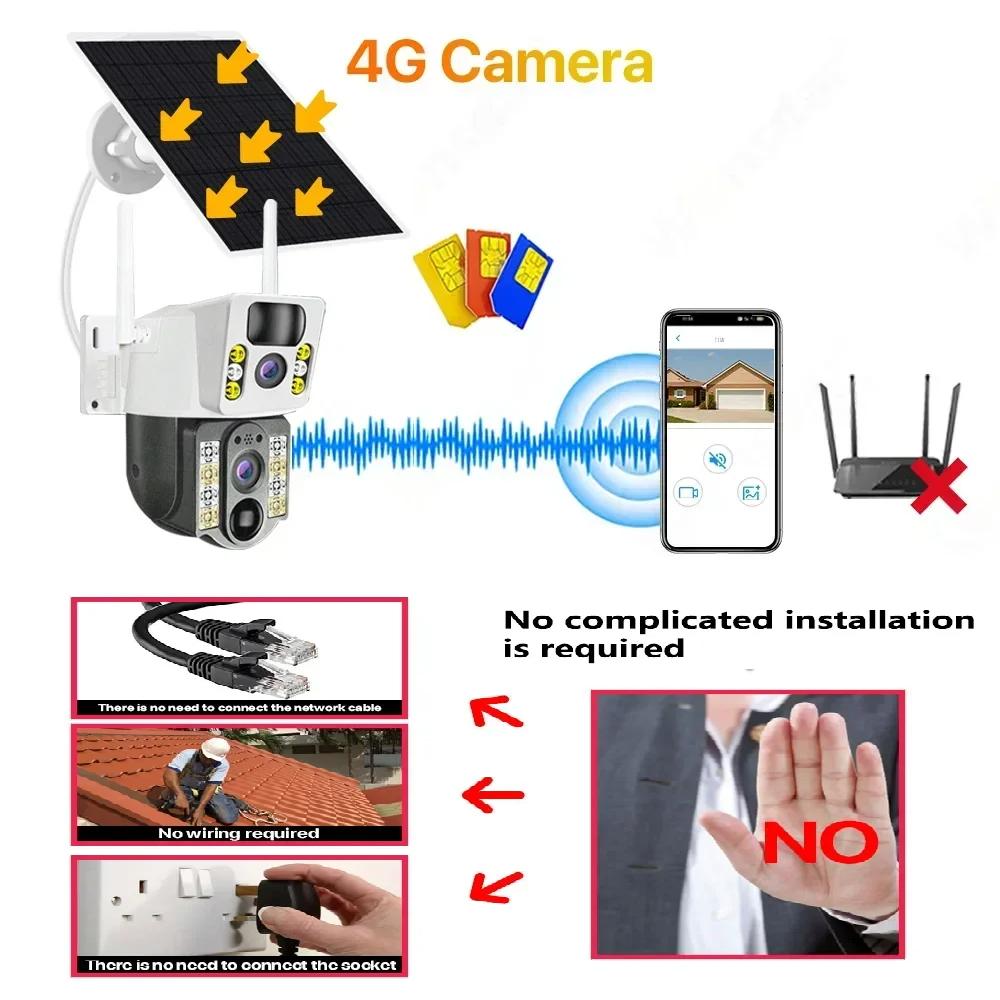 Venkovní solární kamera 4G/WIFI vodotěsný monitor, inteligentní vzdálený domácí monitor nočního vidění s vysokým rozlišením