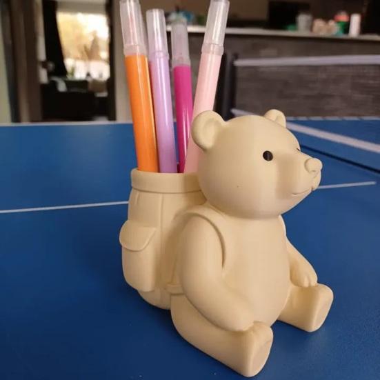Bear Pencil Holder, Cute Little Bear Pen Cup for Desk, Large Capacity Stationery Organizer for Office School