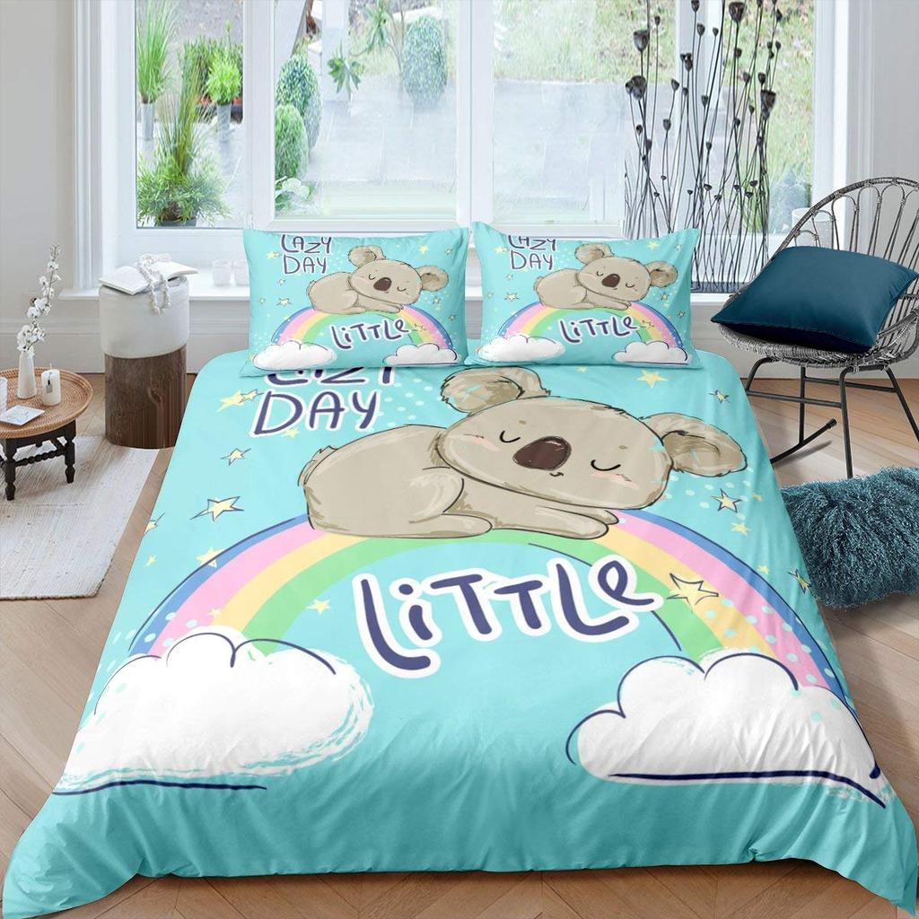 Cartoon Koala Kids Bedspread Cover, Lovely Koala Comforter Cover For Children Toddler Nursery Charming Bear Quilt Cover With Pillowcase