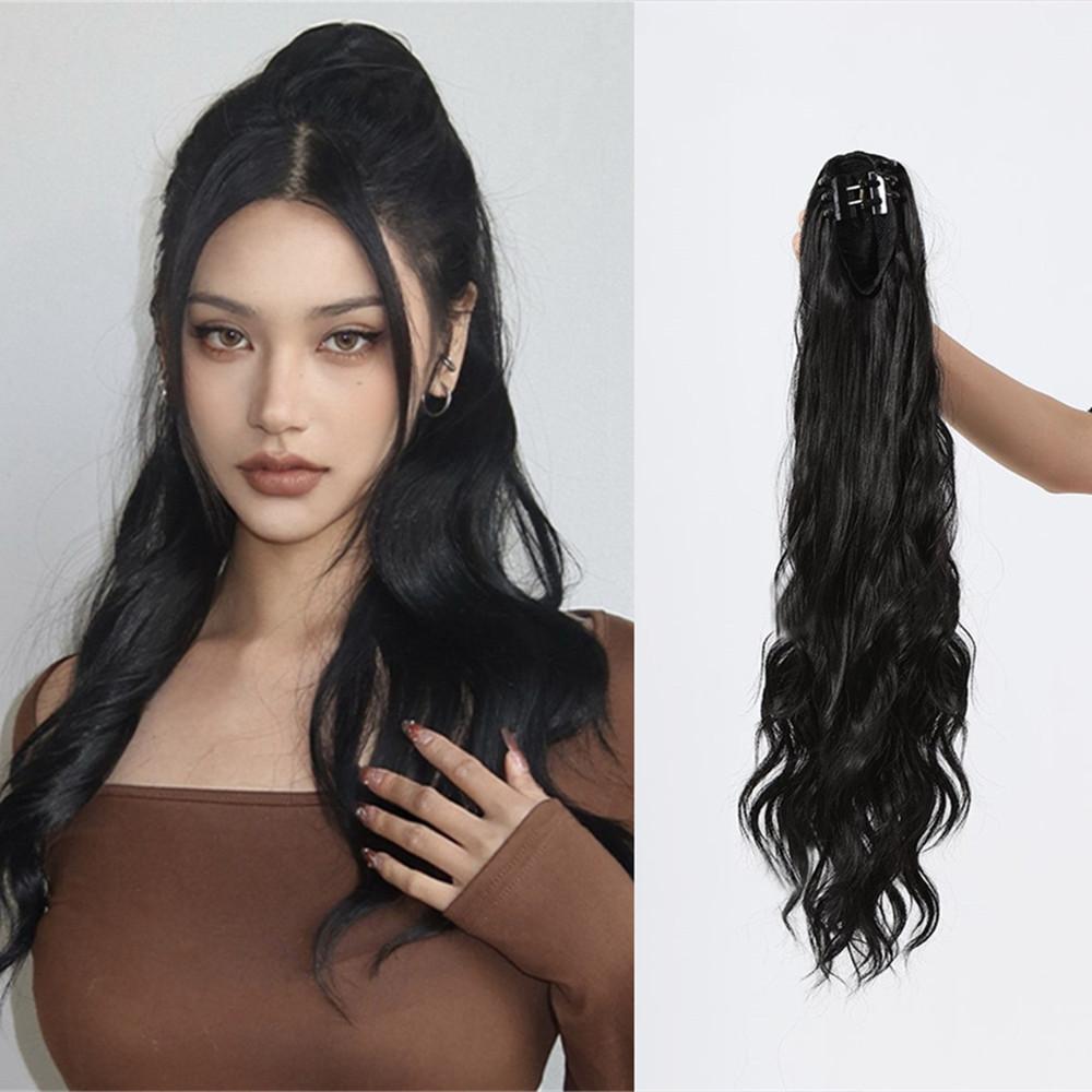 

Длинные волнистые синтетические хвостики 26 дюймов, наращивание волос в виде когтей для женщин, натуральный вид шиньон, термостойкие накладные волосы, хвостик