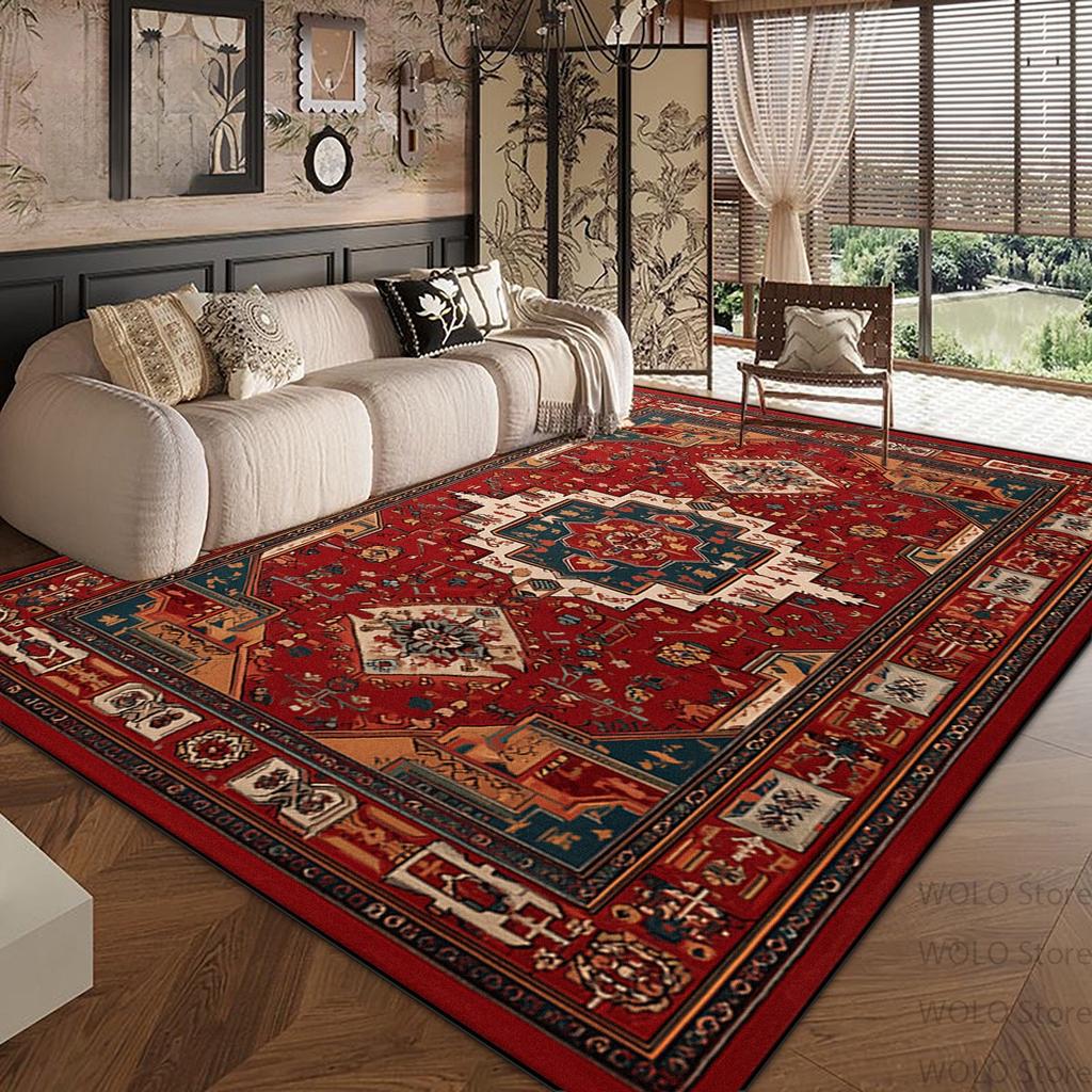 Persian Red Large Carpets for Living Room Ethnic Style Decoration Non-slip Fluffy Soft Rug Home Sofa Area Bedroom Washable Mats