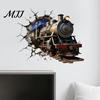 Waterproof PVC Wall Mural 3D Retro Train Sticker, Break Through Decal, Peel and Stick Art Durable Scratch Resistant Cover for Kids Room Bedroom