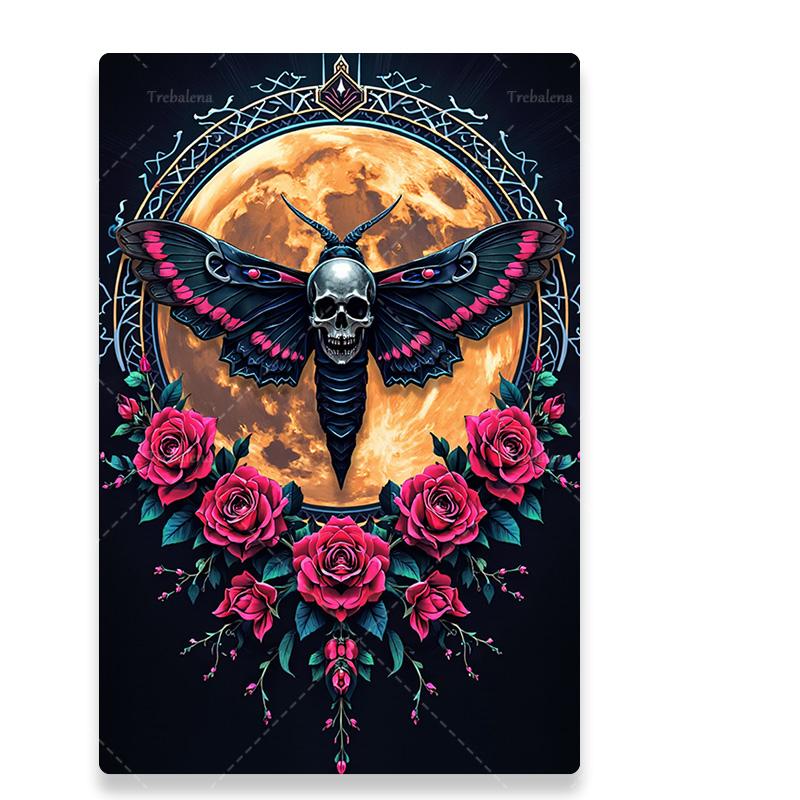 1pc Wall Tapestry Skull Moth Tapestry with Roses and Full Moon, Gothic Boho Wall Art Decor