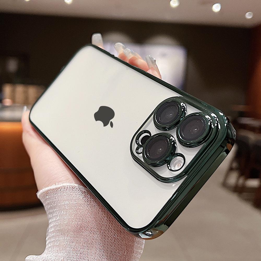 

Luxury Transparent Plating Soft Phone Case for iPhone 17 Air 16 15 14 Plus 13 12 mini 11 Pro Max Back Cover With Lens Protector iPhone 13 mini