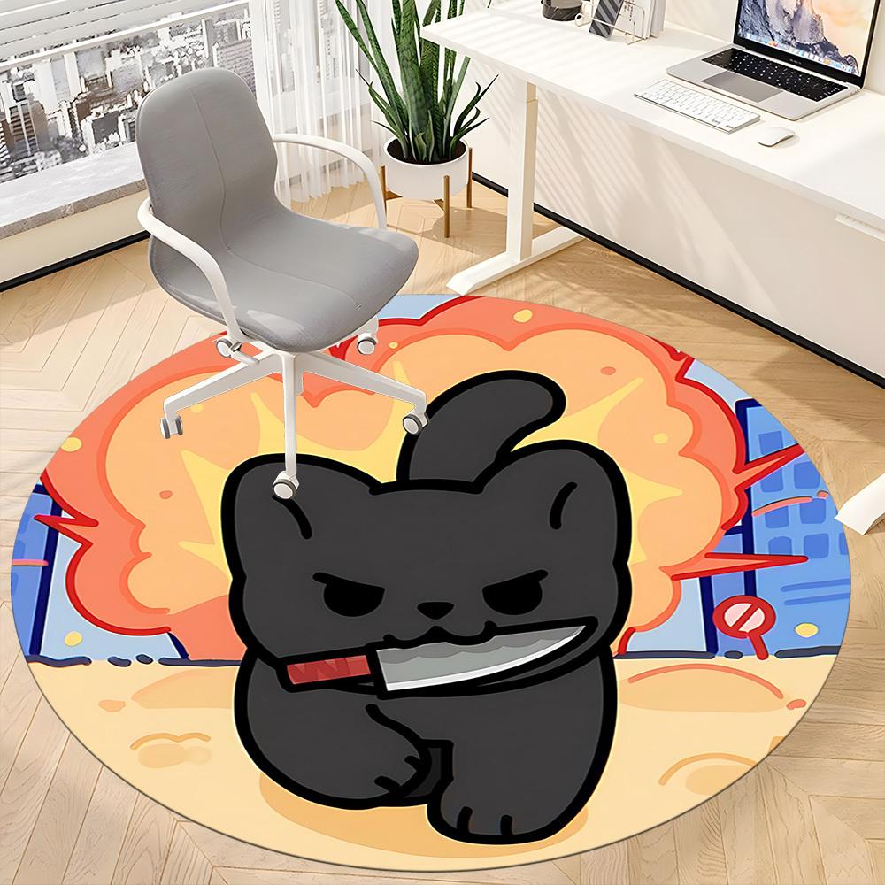 1pc Cat "Explosion" Office Round Area Rug, Indoor Mat Suitable For Office, Under Office Chairs Bedroom Living Room Home Decor, Room Deco 035