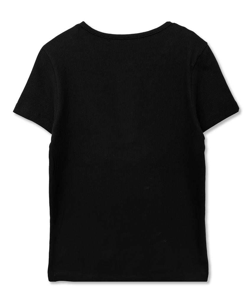 Damiswi Gothic Cross Henley Neck Short Sleeve_Black
