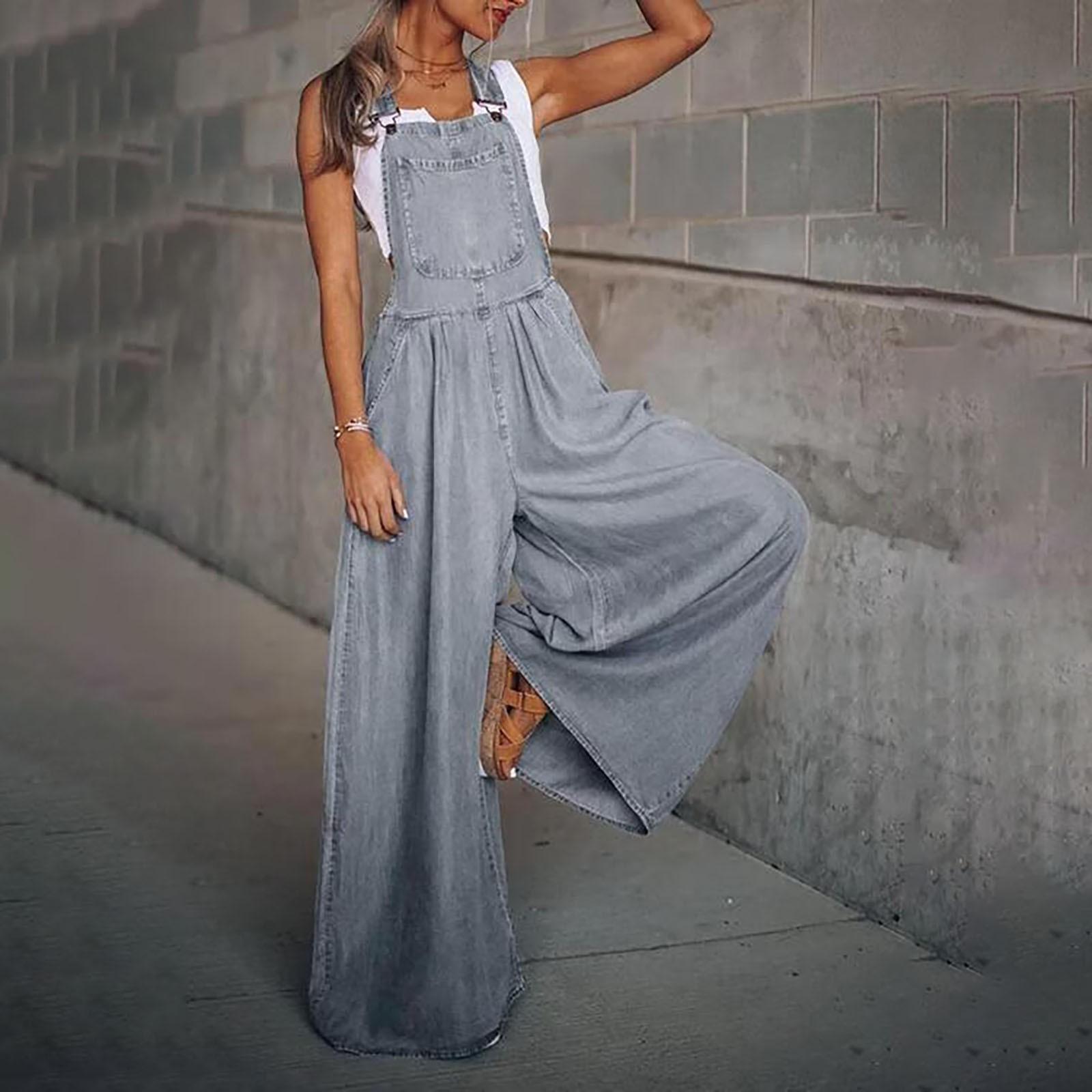 

(Куниде) Женский повседневный комбинезон без рукавов, свободные брюки, декоративный комбинезон с карманами XXL серый