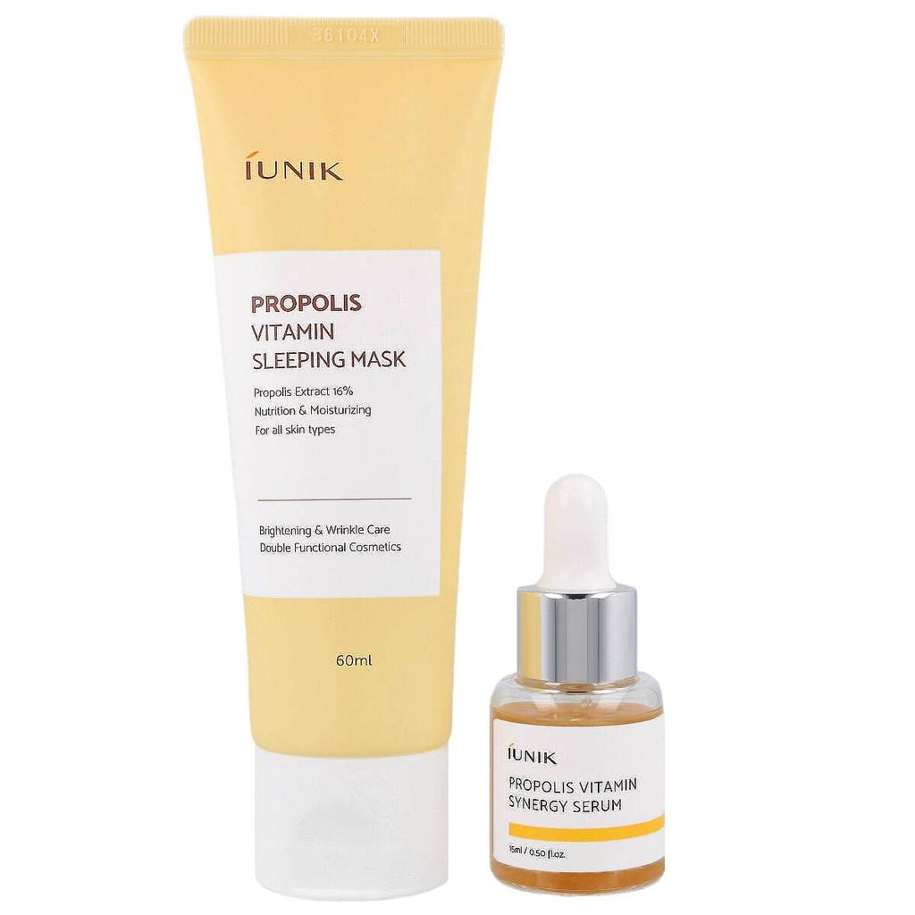 iUNIK SET Propolis Edition (Propolis Sleeping Mask 60ml + Propolis Serum 15ml) - Zestaw propolisowy do pielęgnacji twarzy