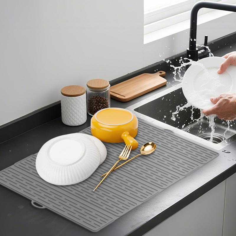Silikon Abtropfmatte für Küchentheke, Zusammenklappbare Große Abtropfmatte, Trockenmatte, Rutschfeste Silikon Spülbeckenmatte