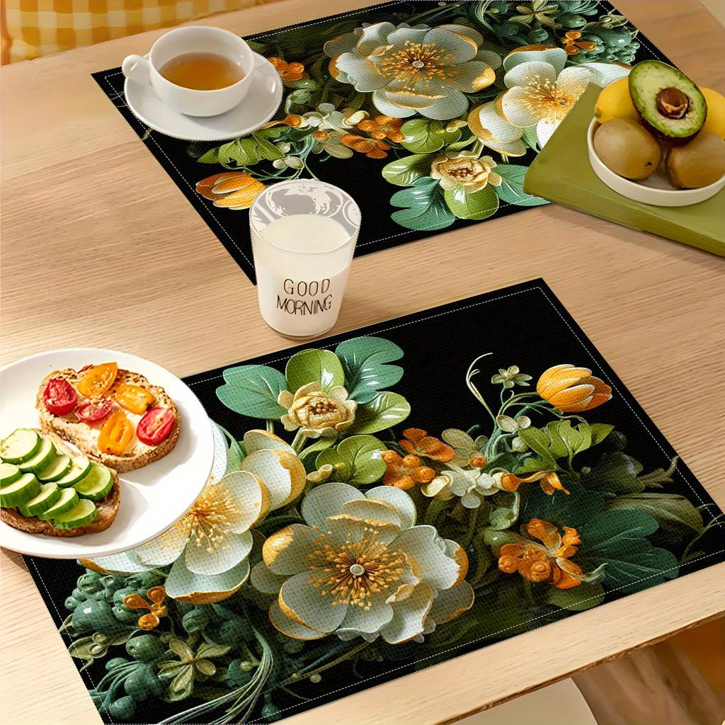 4pcs Creative and Floral Print Linen Placemats Make Your Restaurant Kitchen More Beautiful, Very Suitable for Coffee Table Dining Table and Home