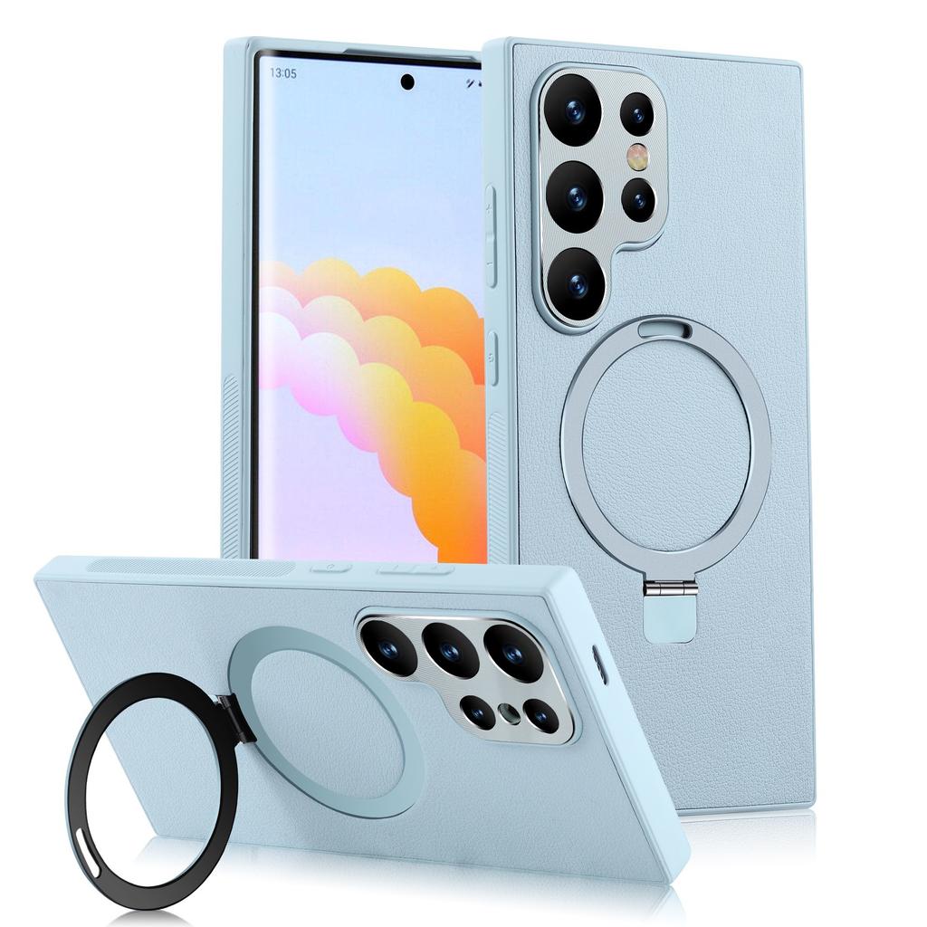 Suitable for Samsung S24ULTRA Bracket Mobile Phone Case TPU Semi Cover Leather S23 Magnetic Suction MagSafe Sheath
