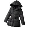 Winter Hooded Women's Down Jackets Warm Casual Lace Up Coat Puffer Jacket Belt Elegant Parka Overcoat