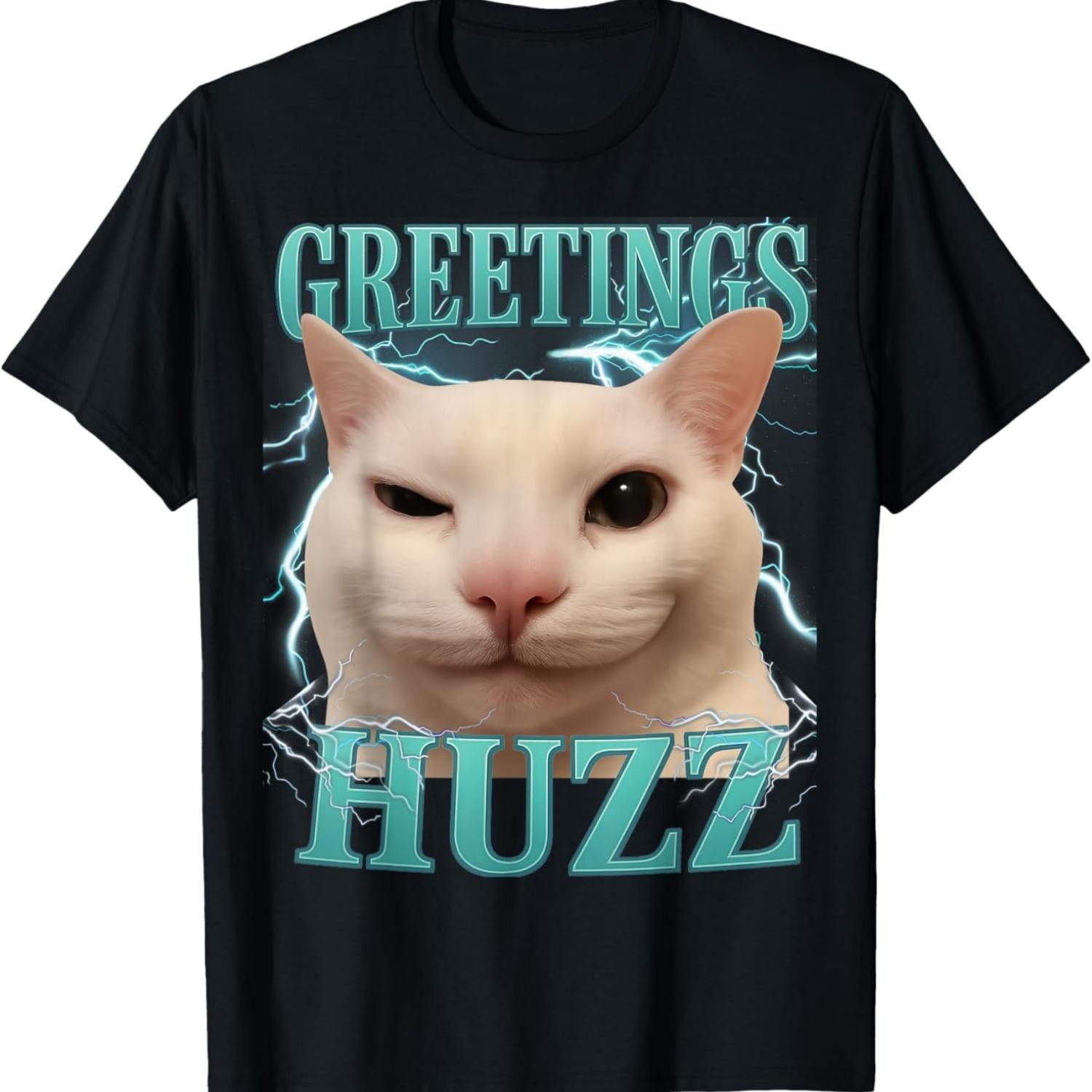 

Greetings Huzz Funny Silly Cat Meme Teens Boys Girls Graphic T-Shirt S чёрный