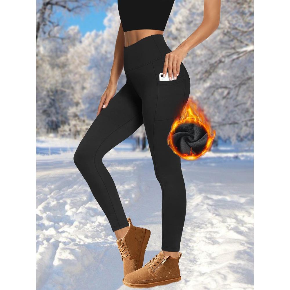 **Leggings da Donna a Vita Alta Foderati in Pile Pantaloni Yoga Tasche Caldi Autunno Inverno Sport**