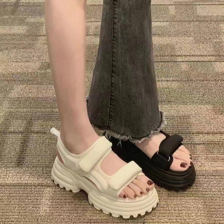 Thick-soled Heightening Casual Sandals Women's Summer 2025 New Versatile Muffin Shoes Sports Velcro Beach Sandals