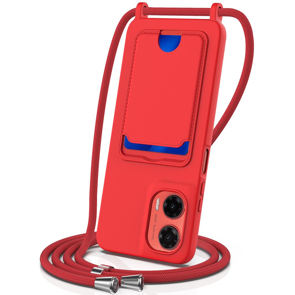 Para Capa Motorola Moto G35 5G Silicone Líquido Porta Cartões Capa Traseira para Celular com Cordão