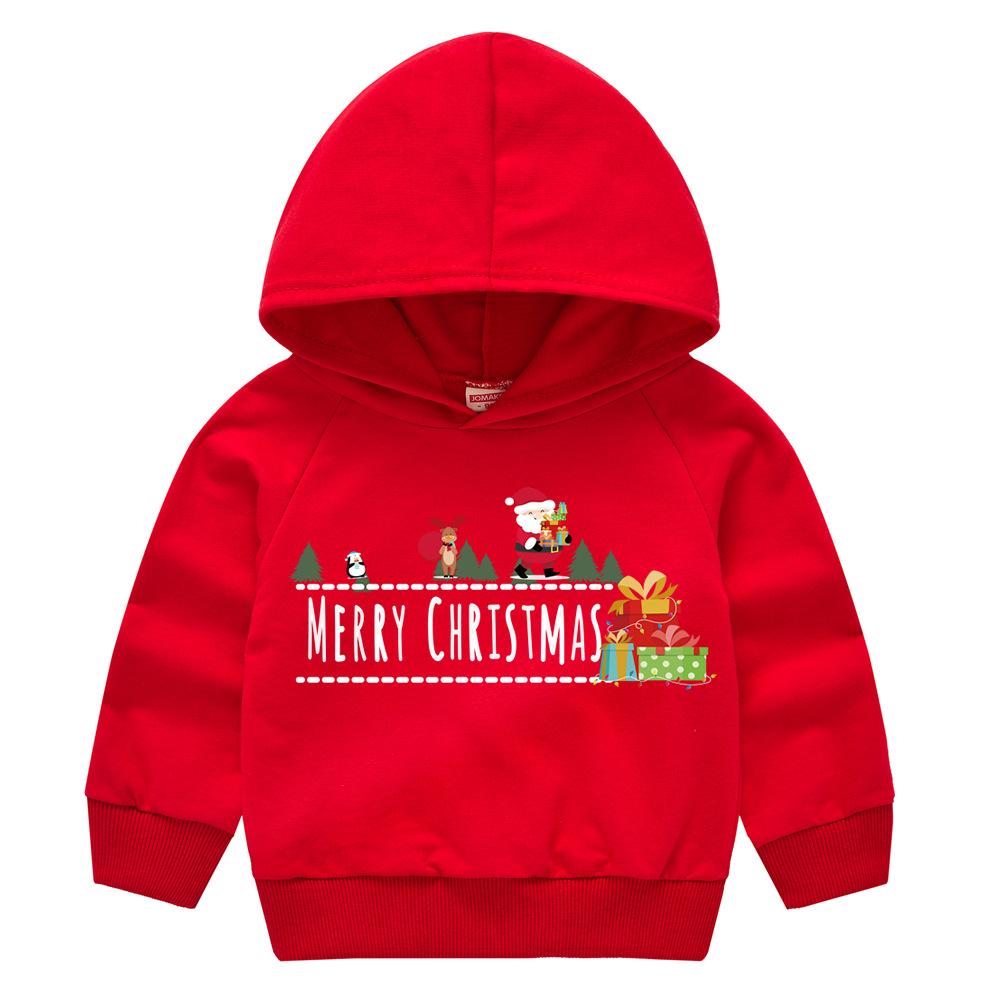 Christmas New Year Cartoon Spring and Fall Children's Printed Hooded Sweater Boys and Girls Casual Tops with Hoodie