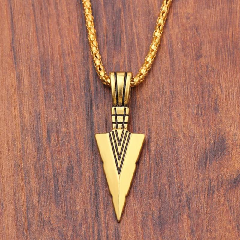 1Pc Arrow Head Pendant Necklace, Black Gold Silver Color Long Chain Jewelry for Women Men