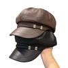 Autumn and winter new octagonal hat children pu leather beret versatile casual face small newsboy painter hat woman
