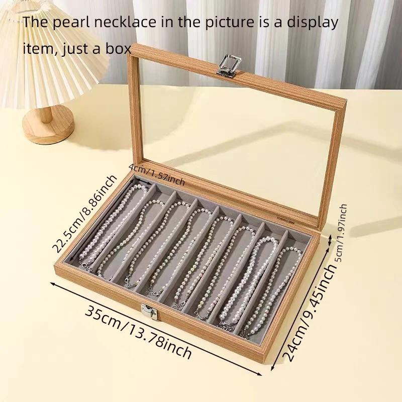 

Pear wood colored pearl necklace jewelry box with glass cover, long bracelet, thick bracelet, collection box