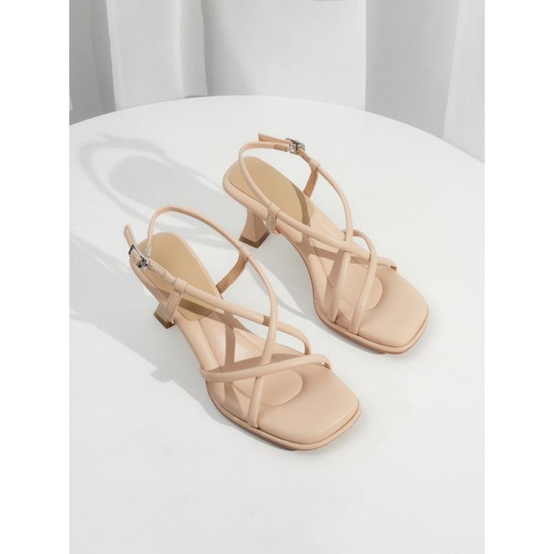 2025 New French Cross-strap Square Head Sandals Women's Summer Temperament High Heels Versatile Stiletto Roman Shoes