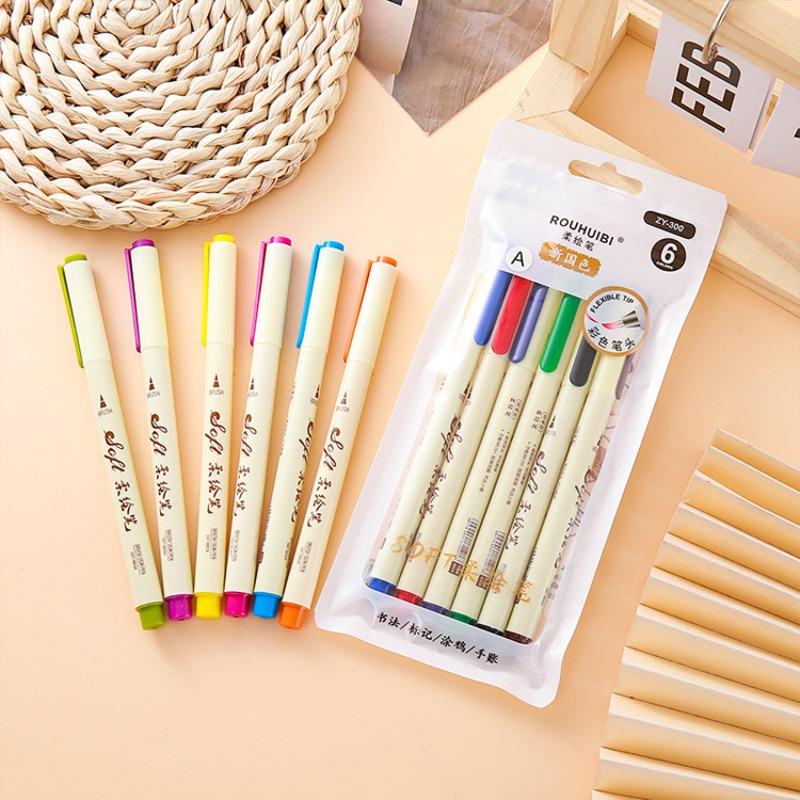 2 Sets/12Pcs Art Markers Creative National Color Soft Head Soft Painting Pen Student Calligraphy Art Hook Hand Account Pen