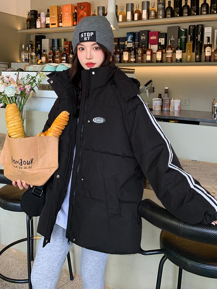 Women's 2024 Korean-Style Black Down Cotton Jacket - Winter Loose Fit, Trendy & Thickened for Students.